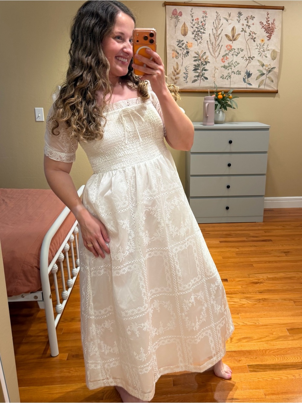 NWT Caroline Constas White Lace Maxi Dress Floral with Smocked Bodice Small - Picture 2 of 15